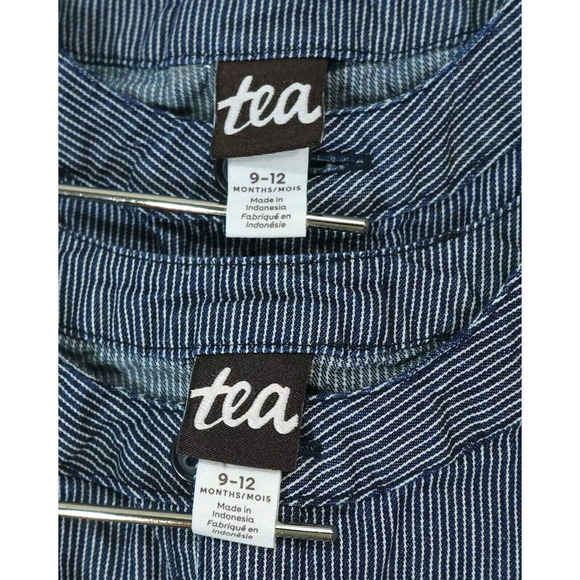 2 Tea Collection Railroad Romper Jumpsuit Baby 9-12 Month Boy Girl Blue Striped - Picture 2 of 13